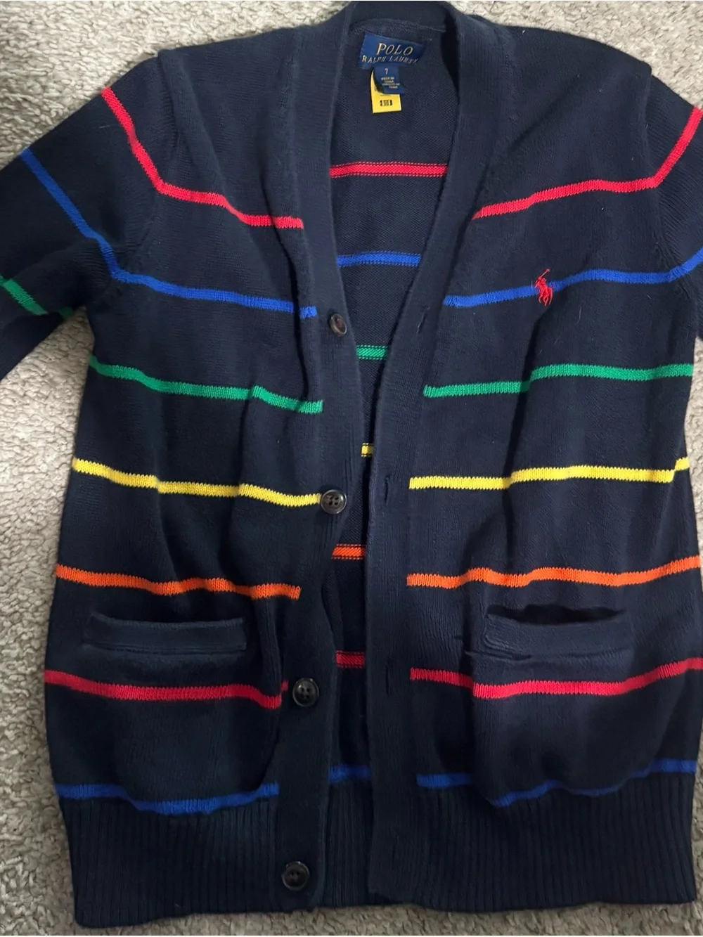 Polo by Ralph Lauren Navy Striped Shawl Collar Cardigan